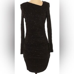 H&M Black Ruched Bodycon Midi Dress Long Sleeve Size M